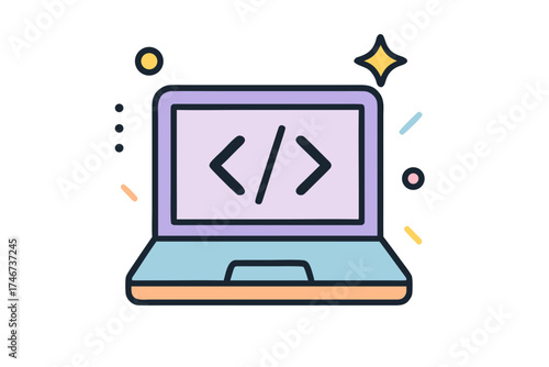 Vibrant Coding Laptop: Modern Software Development & Programming Concept