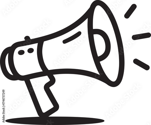 Megaphone with sound waves emanating on a white background Keywords: megaphone, bullhorn, speaker