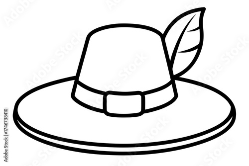 line art Pilgrim hat with feather silhouette vector illustration