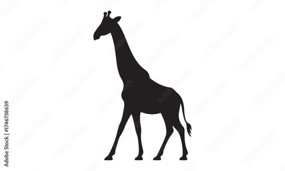 Fototapeta premium Giraffe silhouette vector, Giraffe standing, Wild giraffe walking silhouette vector
