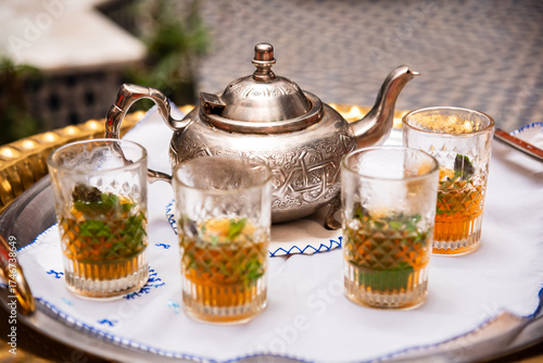 Traditional mint tea in Morocco served in teapot