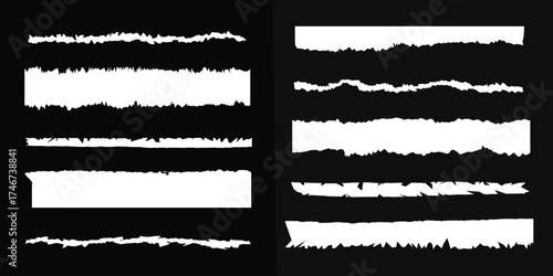 White torn paper tears pieces collection isolated with soft shadows realistic vector illustration