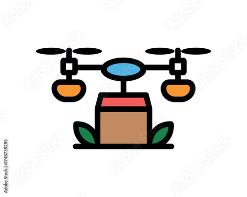 Drone delivering a package, modern aerial logistics and delivery service concept illustration