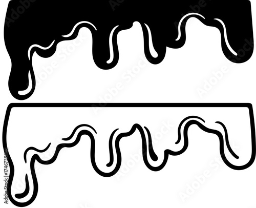 melted black and white chocolate dripping on white background