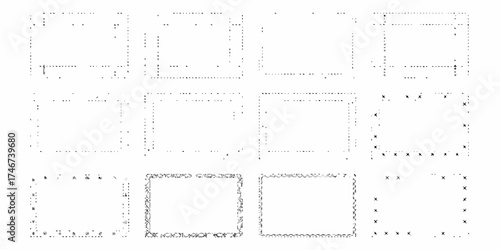 Collection of twelve decorative dotted and outlined borders and frames for graphic design projects