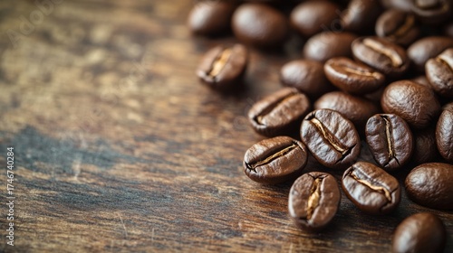 Aroma of Freshly Roasted Coffee. Coffee Beans on Wooden Table