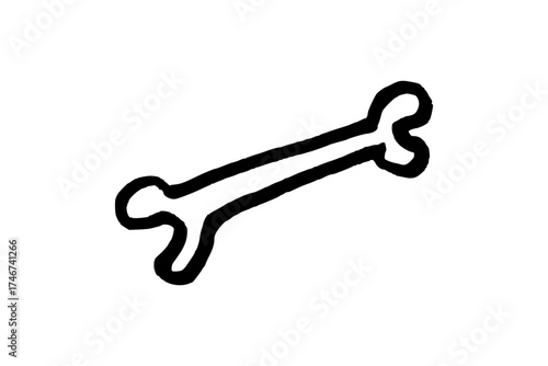 Simple bone drawing. Doodle style hand drawn object. Simple isolated outline.