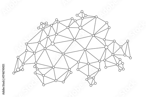 Switzerland map. Abstract geometric map - communication dots mesh lines.