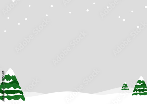 シンプルな雪景色の木のクリスマス背景フレームイラスト