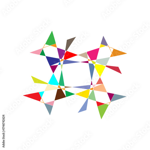Abstract background illustration of multicolored triangle shapes arranged in rows.