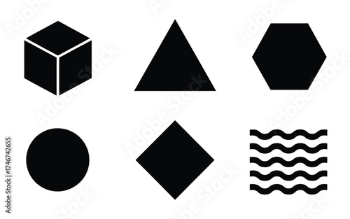 Set of 6 black geometric shape silhouettes vector illustration bundle for versatile design applications silhouette vector illustration white background