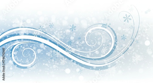Abstract blue and white swirls with snowflake accents decorative design