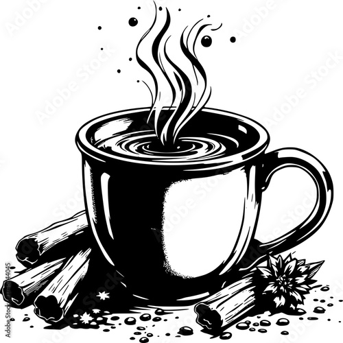 Aromatic Coffee and Cinnamon: A delightful illustration showcases a steaming cup of coffee, its rich aroma enhanced by the warm embrace of cinnamon sticks.