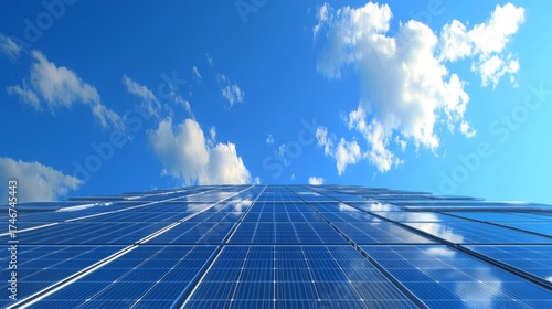 Modern Solar Panels Under a Blue Sky