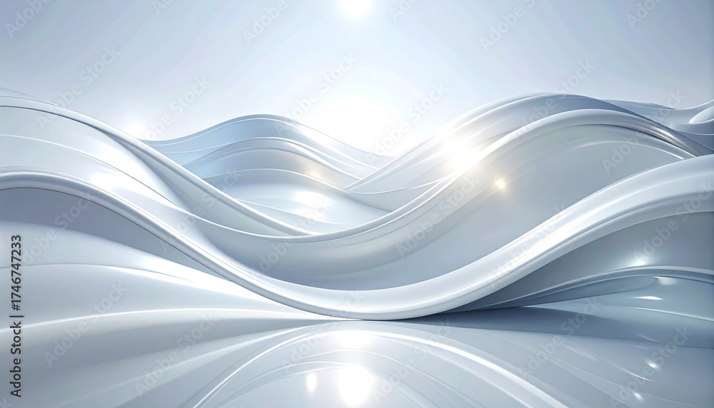 Fototapeta premium Fluid white waves abstract background digital artwork serene environment aerial view concept of motion and tranquility