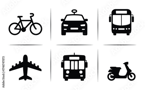 Set of 6 silhouette transportation icons vector illustration for eps file download silhouette vector illustration white background