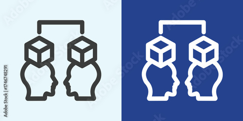 Digital Twin Icon Set in Black and White Outline Style