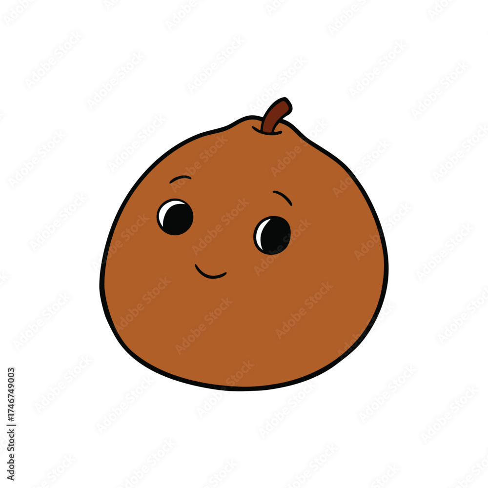 Fototapeta premium Sapodilla Brown Fruit With Rough Skin And Sleepy Face Vector