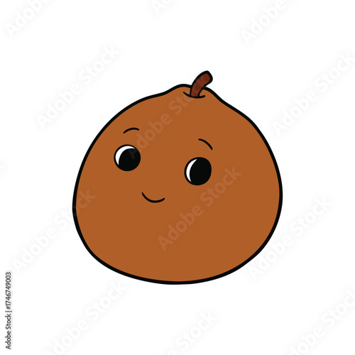 Sapodilla Brown Fruit With Rough Skin And Sleepy Face Vector