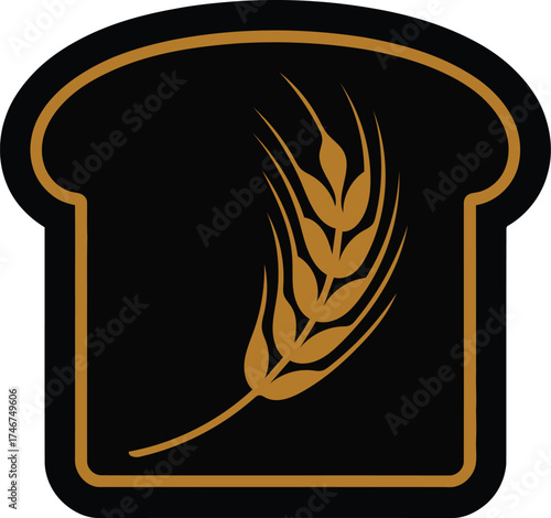 Black Bread Slice Icon with Gold Wheat Stalk Graphi