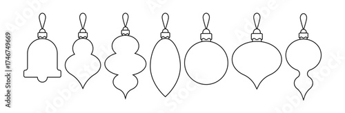 set of Christmas ball, new year ball toy celebration line color shape icon collection with editable stroke, ornament holiday vector winter design cards, poster, banner, pattern, advertisement	