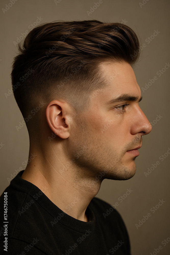 Fototapeta premium Elegant Male Side Profile with Textured Volume Haircut 