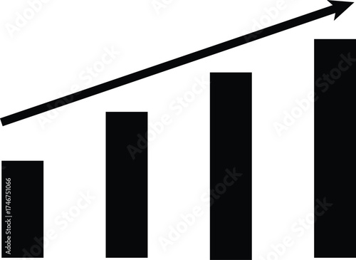 Simple single icon with black and white line art, productivity theme in the form of an analytic bar chart
