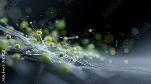 Microscopic view of viral particles spreading biological infection and scientific study illustration virus, bacteria, microbiology, infection, medical, healthcare, science, disease