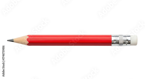Tableau sur toile Isolated red wood pencil with eraser end, office or school stationery, supply wi