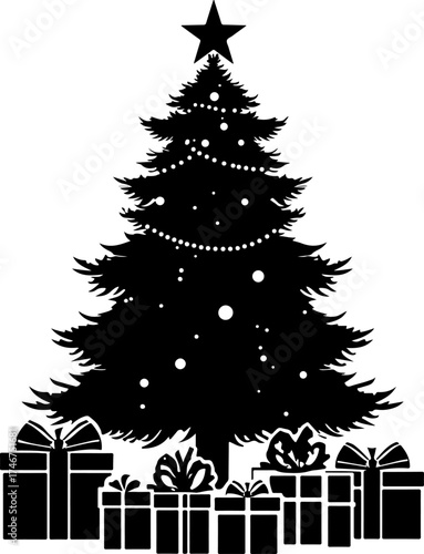 tree and gifts, tree, gift, holiday, xmas, box, present, decoration, celebration, star, winter, tree, ribbon, illustration, vector, santa, new, art, design, gifts, ornament, presents, season, card, fi