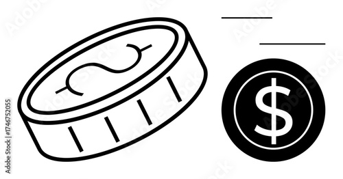 Dollar coins in motion, emphasizing finance, economy, savings, business, wealth, trade and currency exchange. Ideal for banking investment and financial literacy. Clean simple flat metaphor