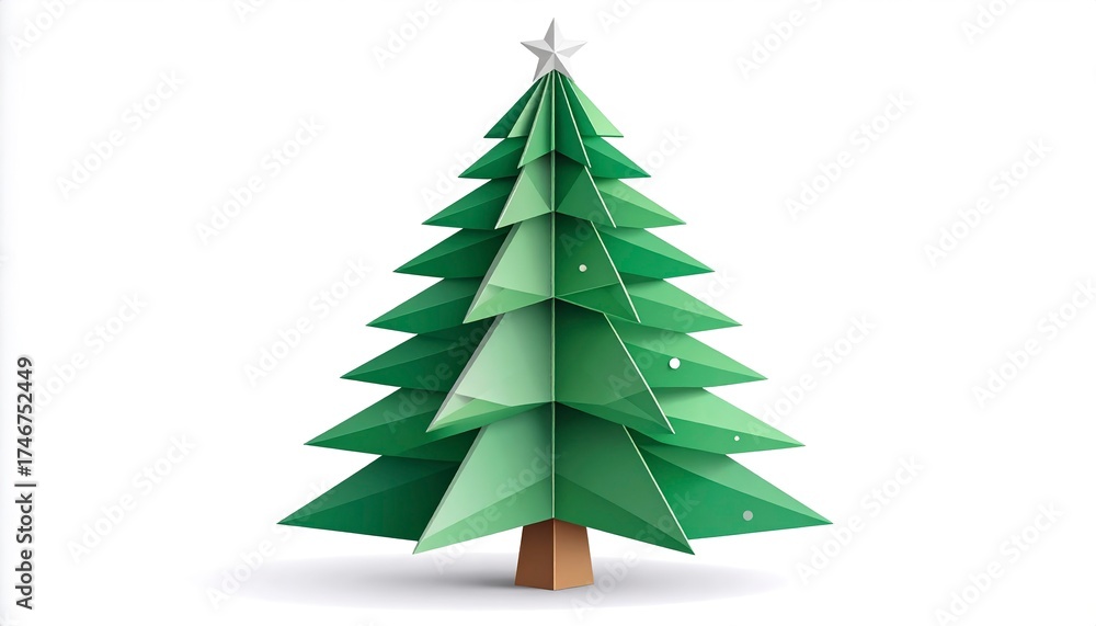 Obraz premium Minimal festive greeting card featuring origami Christmas tree, blue background.