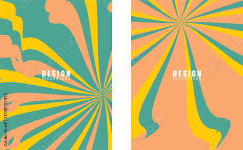 Collection of vintage retro banner backgrounds. Colorful grunge wave wallpaper. Vector illustration. Rotate party background pattern.