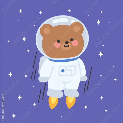 Astronaut Bear Flying in Space with Jet Boosters under Starry Sky