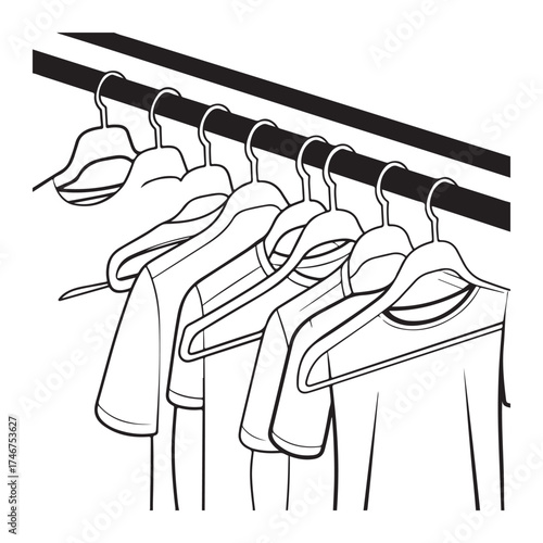 Clothes hanging on rack silhouette, fashion garment vector for laundry, wardrobe, or apparel store design
