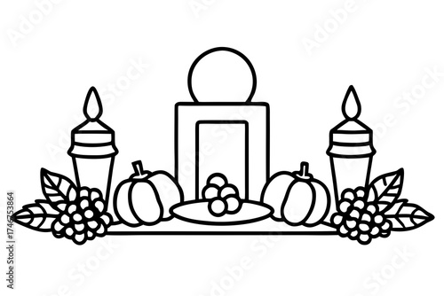 Lanterns and candles for Thanksgiving dinner table silhouette vector illustration