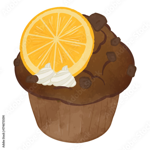 Chocolate muffin with orange slices