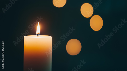 A beautifully lit candle with a soft bokeh effect, adding a touch of elegance and serenity
