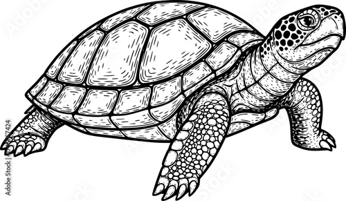 turtle sketch engraving black and white outline. Scratch board imitation.