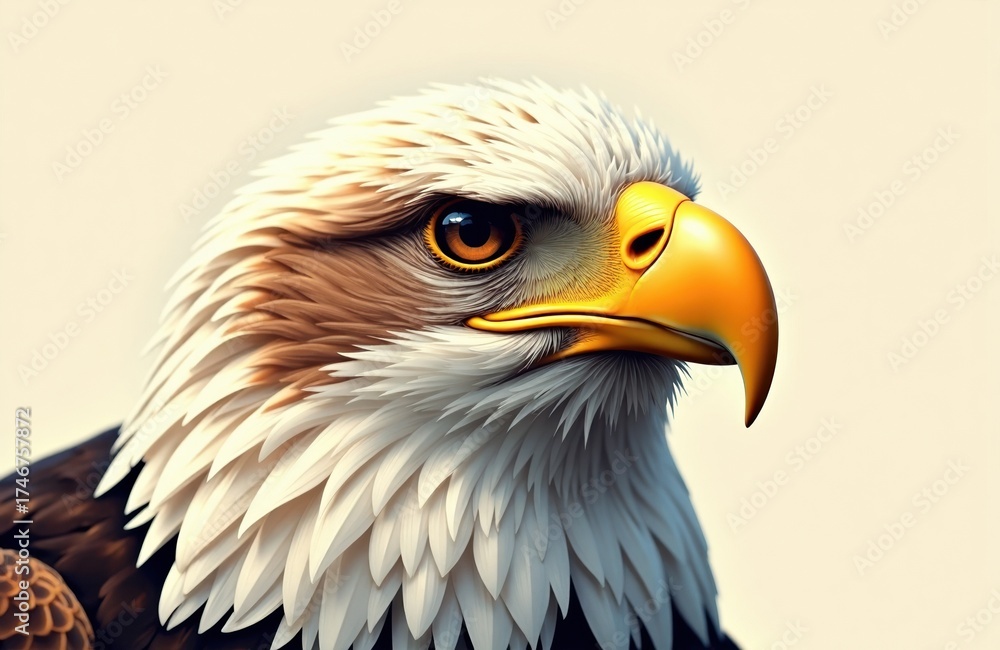 Fototapeta premium A detailed illustration of a majestic bald eagle with a sharp gaze and vibrant yellow beak