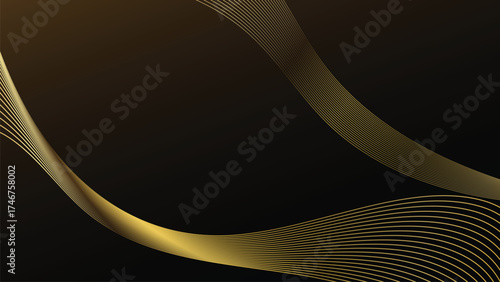 Abstract golden wave lines gracefully curve against dark background, creating sense of elegance and fluidity. smooth, flowing design evokes feeling of luxury and sophistication