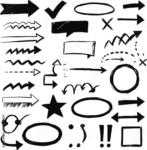 Vector art of hand drawn arrows and shapes for decoration