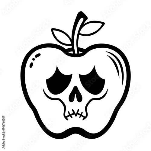 Poison apple with skull illustration for Halloween concept  