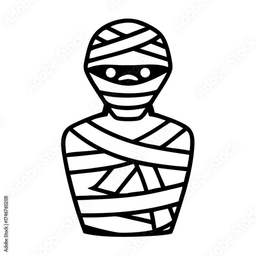 Cartoon mummy character in black and white design for Halloween  