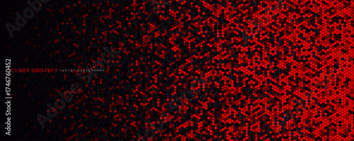 Futuristic dark hexagon honeycomb tech background, red glowing particles for cyber, data, gaming, esports, websites, presentations. Black Hi-tech backgrounds for banners and apps. Vector illustration