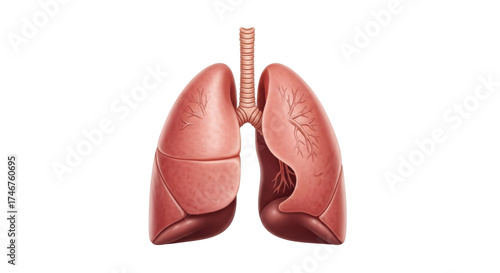 Isolated human lungs, respiratory system, healthy organ detailed anatomy illustration