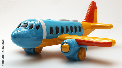 Colorful toy airplane designed for children, showcasing bright blue and orange hues