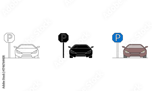 car front view in parking lot. car parking lot. sign. vector illustration