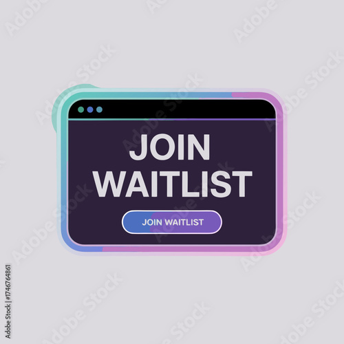 Digital Join Waitlist Interface Button Graphic on Isolated Light Gray Background Displaying Modern Tech Concept