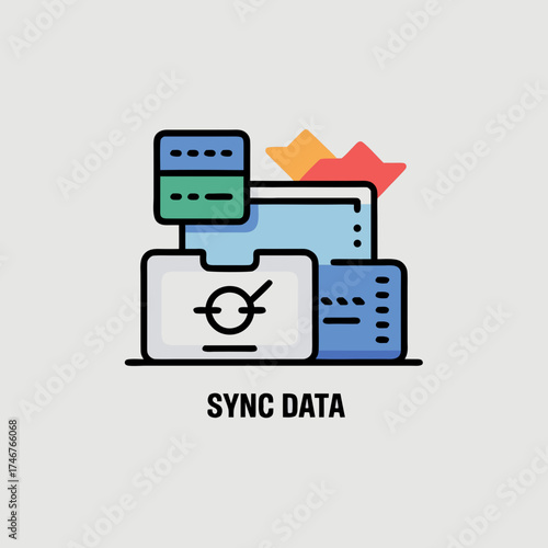 Vector illustration of data synchronization icon for business concepts on cloud computing, database, analytics with color